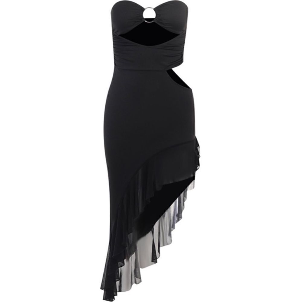 MIDI DRESS RUFFLE CUTOUT BLACK - Picture 7 of 12